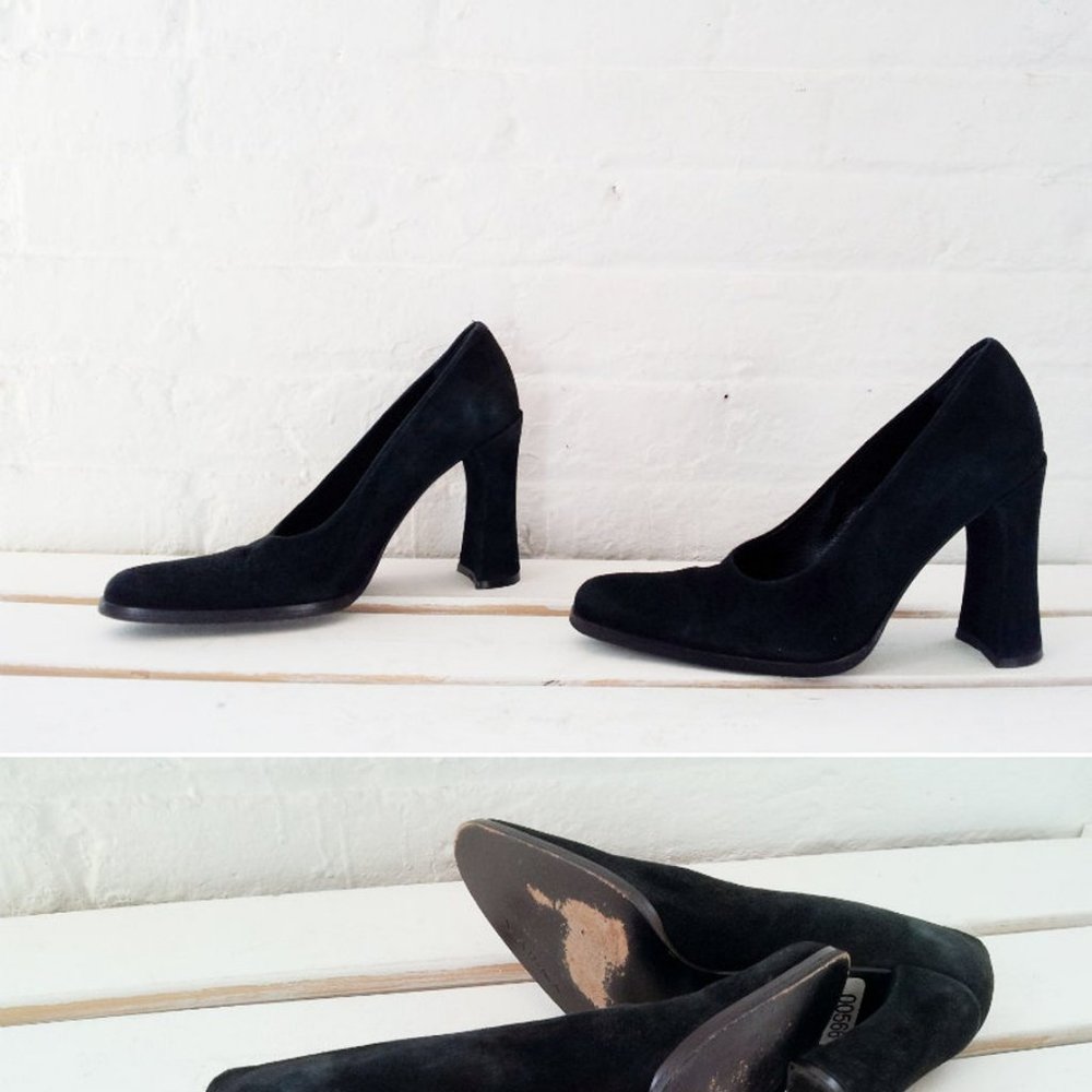 Vintage 90s Black Suede Pumps - Picture 6 of 7